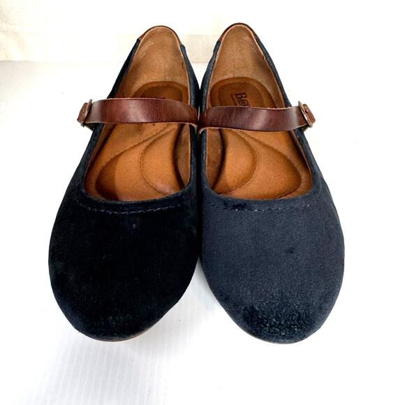 BORN Mary Janes Womens 8.5 Navy Velvet Leather Flats Classic Preppy Fairygoth - Picture 2 of 12